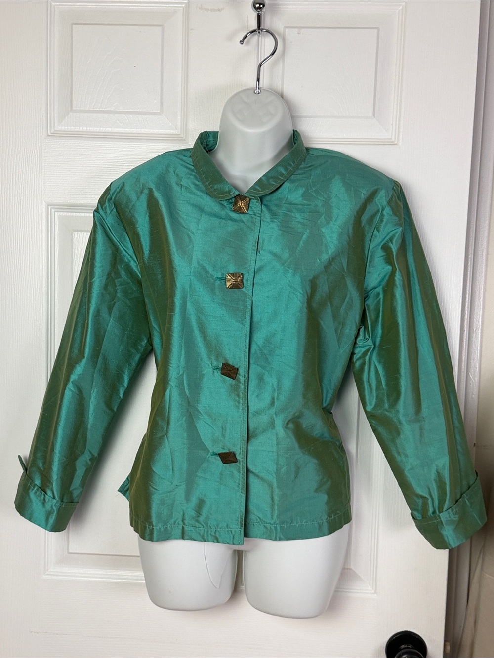 Vintage green silk jacket women’s large